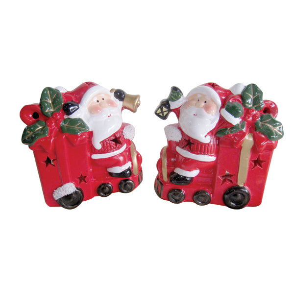 Clay candlestick Santa Claus on a train