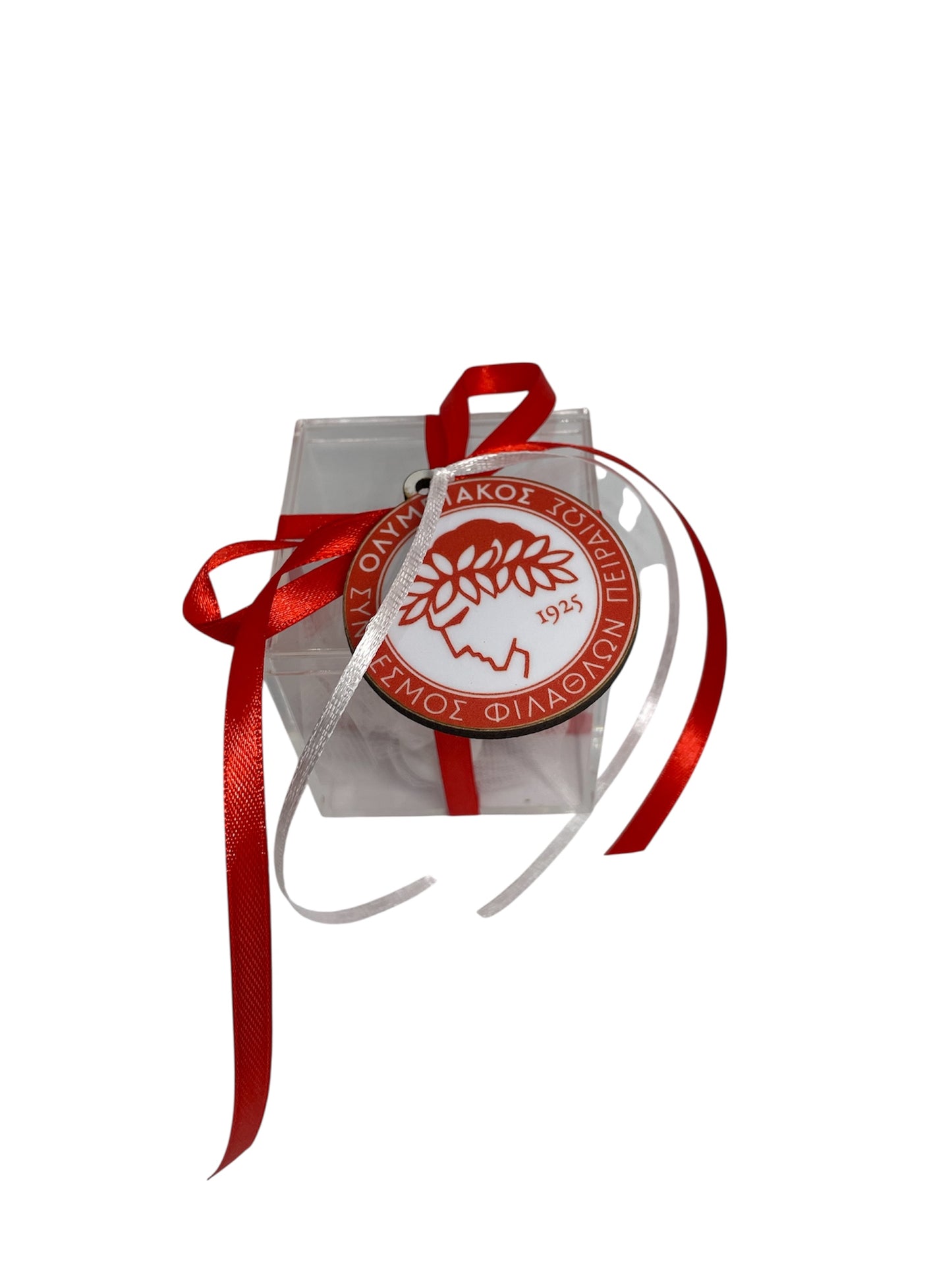 Μπομπονιέρα ολυμπιακός σε κουτάκι plexiglass