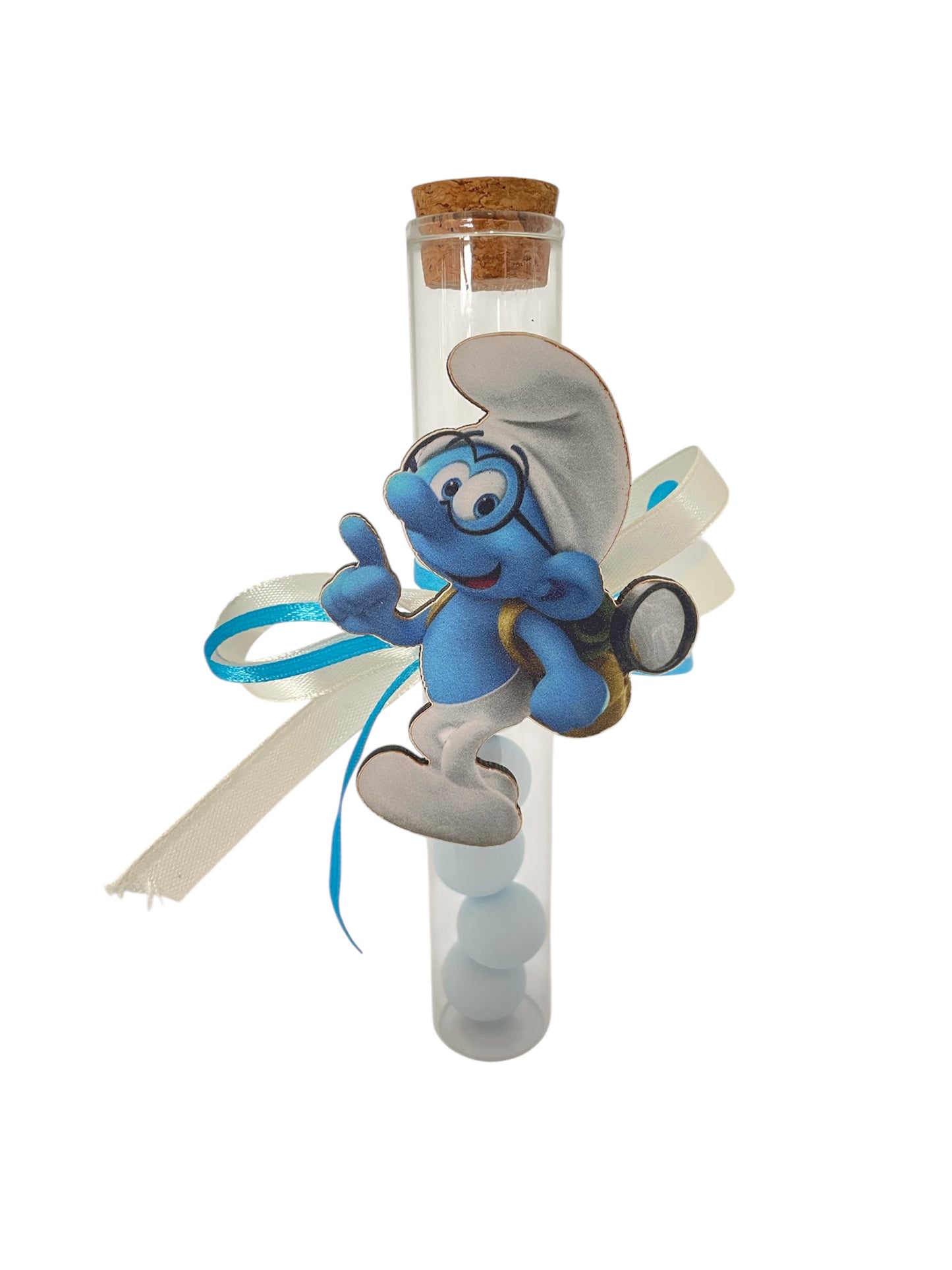 Μπομπονιέρα στρουμφάκια σε σωλήνα