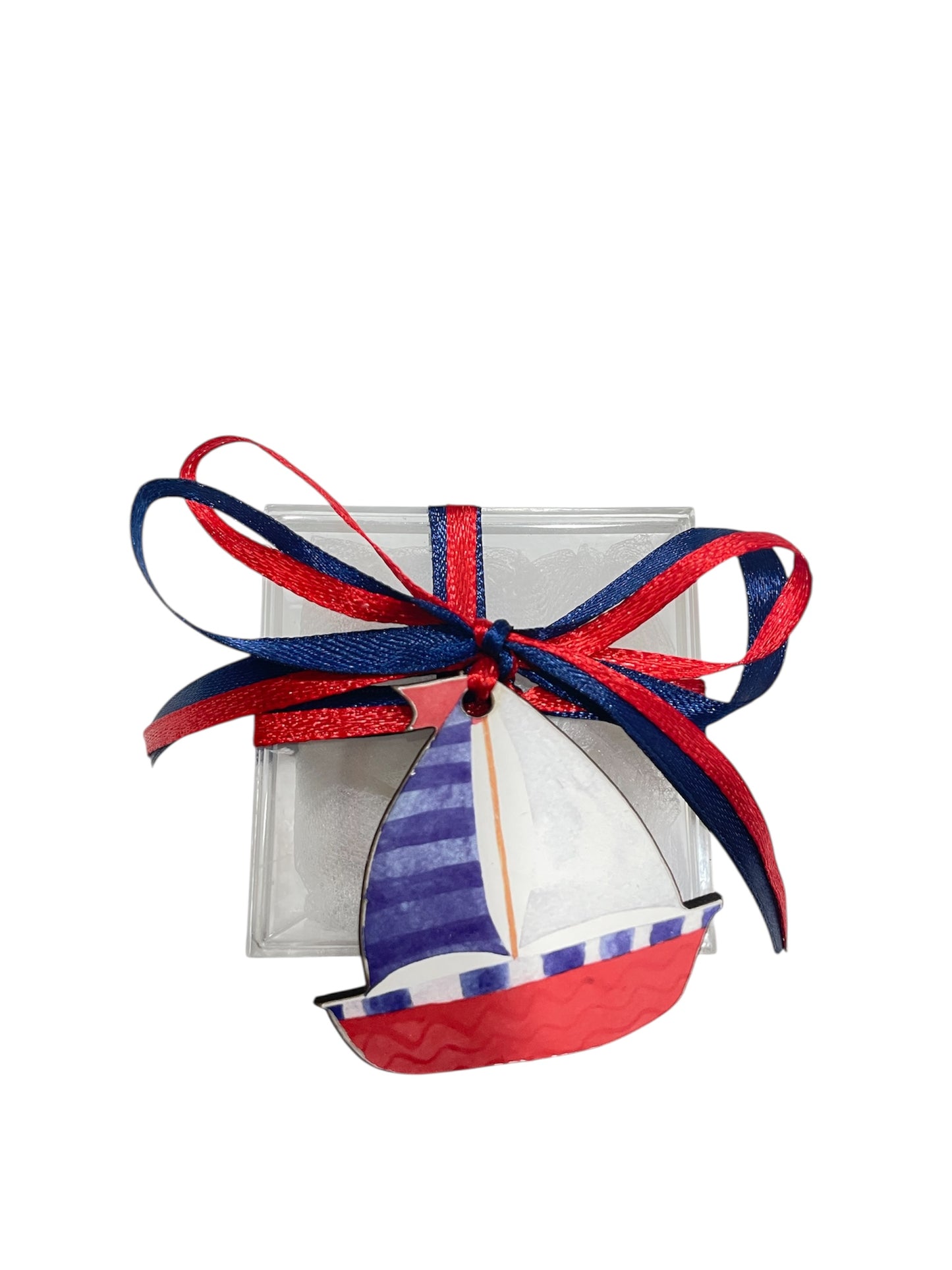 Μπομπονιέρα καραβάκι σε κουτάκι plexiglass