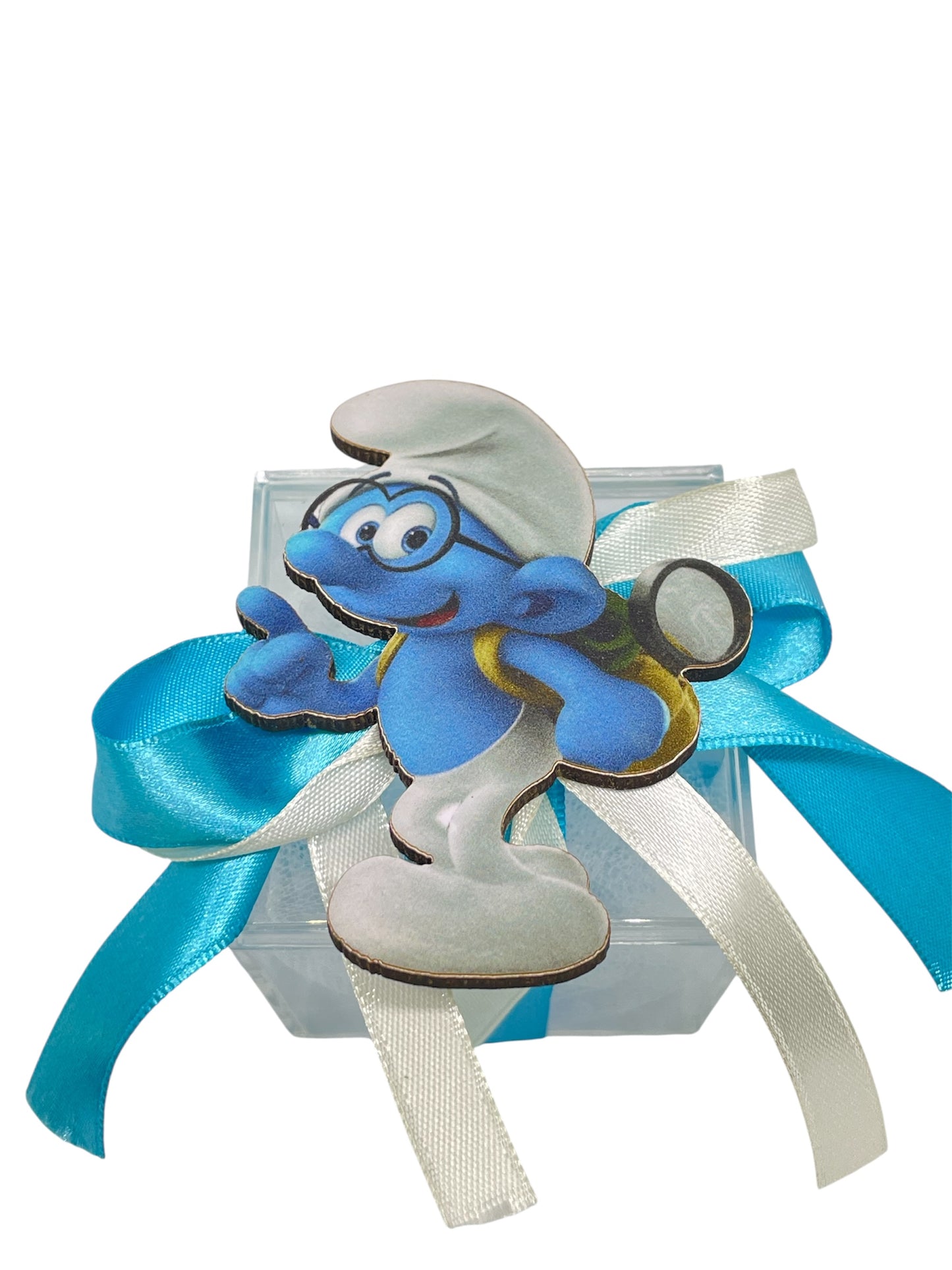 Μπομπονιέρα Στρουμφάκια σε κουτάκι plexiglass