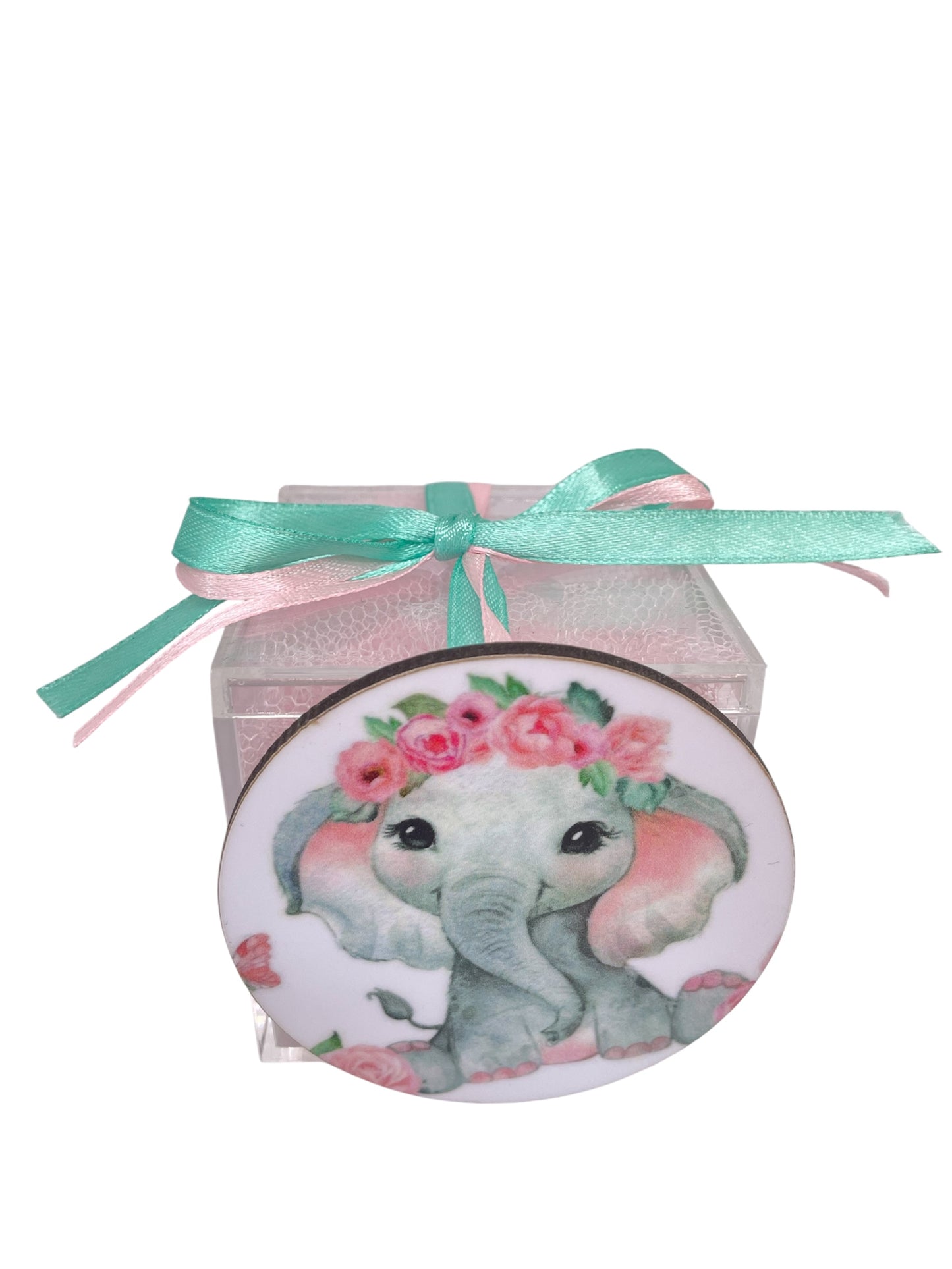 Μπομπονιέρα ελεφαντάκι σε κουτάκι plexiglass