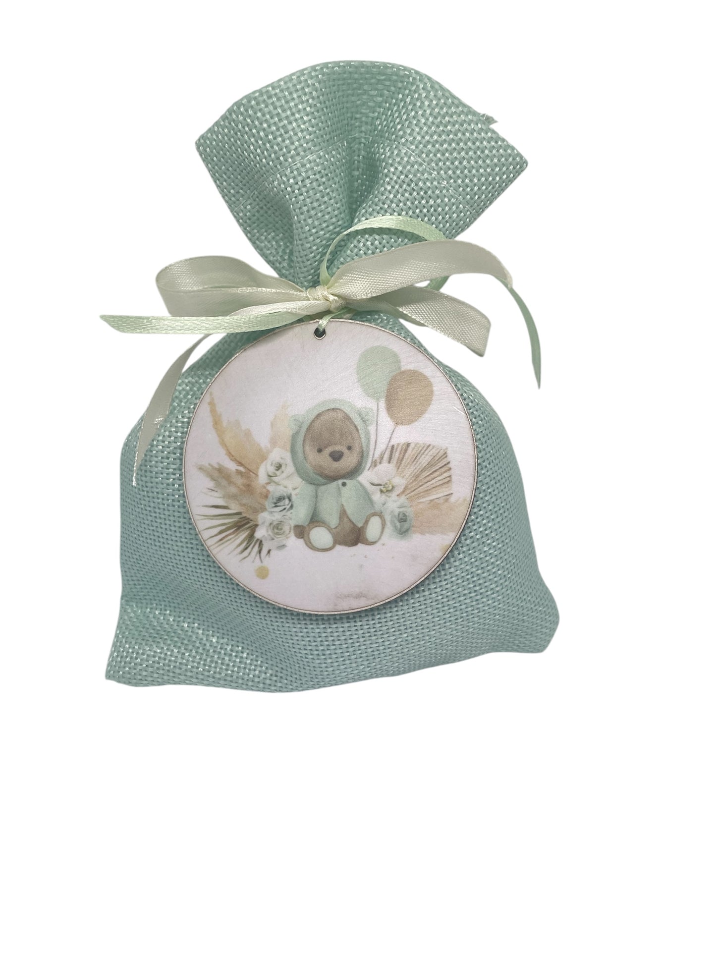 Μπομπονιέρα αρκουδάκι boho σε πουγκάκι