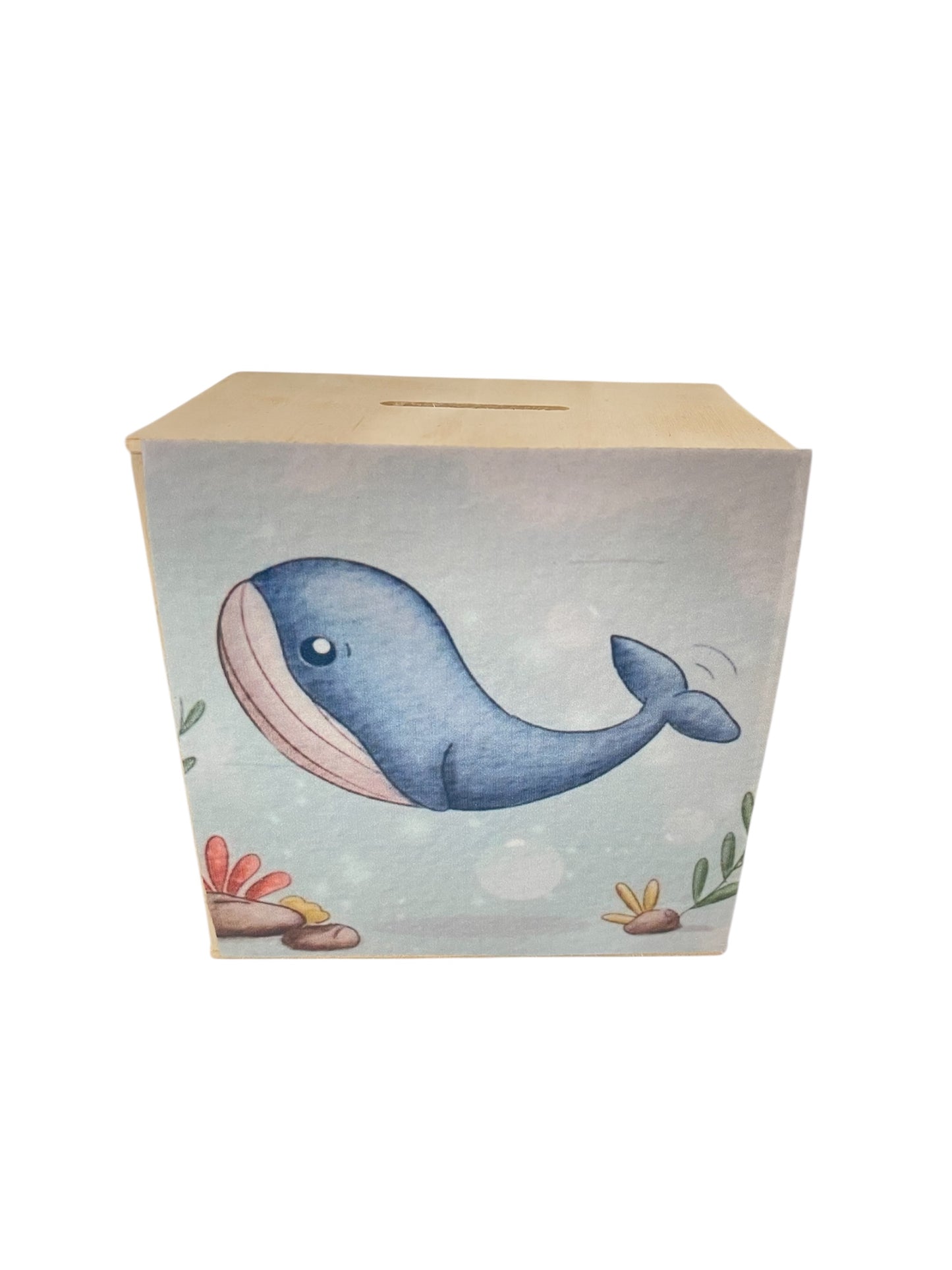 Μπομπονιέρα φάλαινα σε ξύλινο κουμπαρά