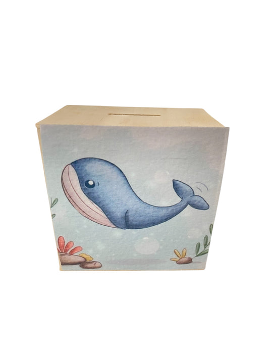 Μπομπονιέρα φάλαινα σε ξύλινο κουμπαρά