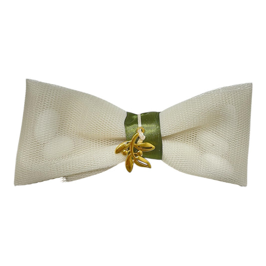 Μπομπονιέρα γάμου φιόγκος με κλαδί ελιάς