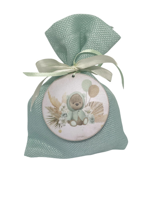 Μπομπονιέρα αρκουδάκι boho σε πουγκάκι